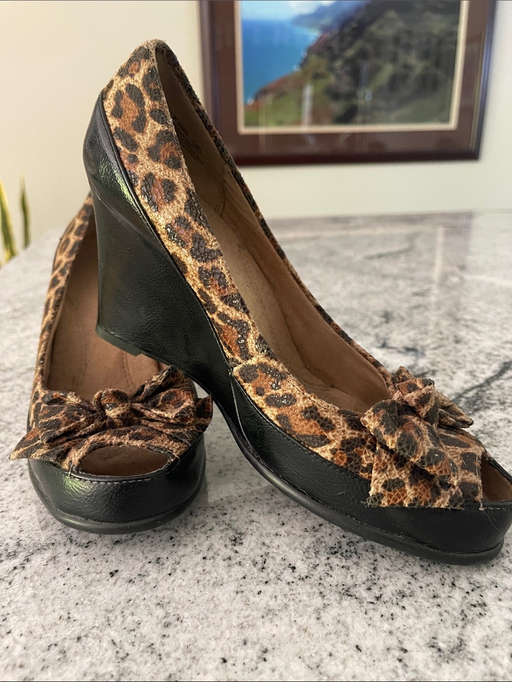 Aerosoles Leopard Print Peep Toe Wedges